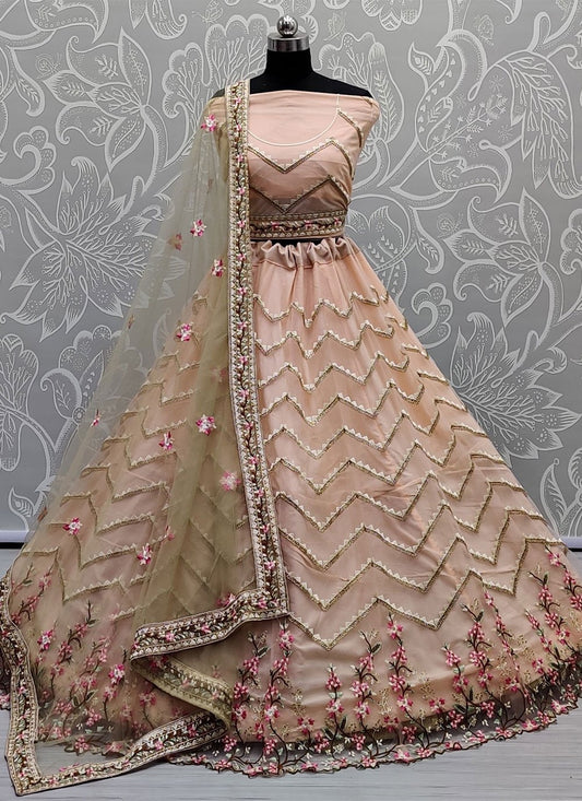 Lehenga Choli Net Peach Diamond Lehenga Choli