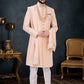 Indo Western Sherwani Silk Peach Embroidered Mens