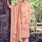 Floor Lenght Salwar Suit Bembarg Muslin Peach Embroidered Salwar Kameez