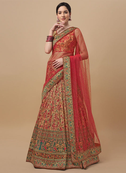 Lehenga Choli Silk Peach Digital Print Lehenga Choli