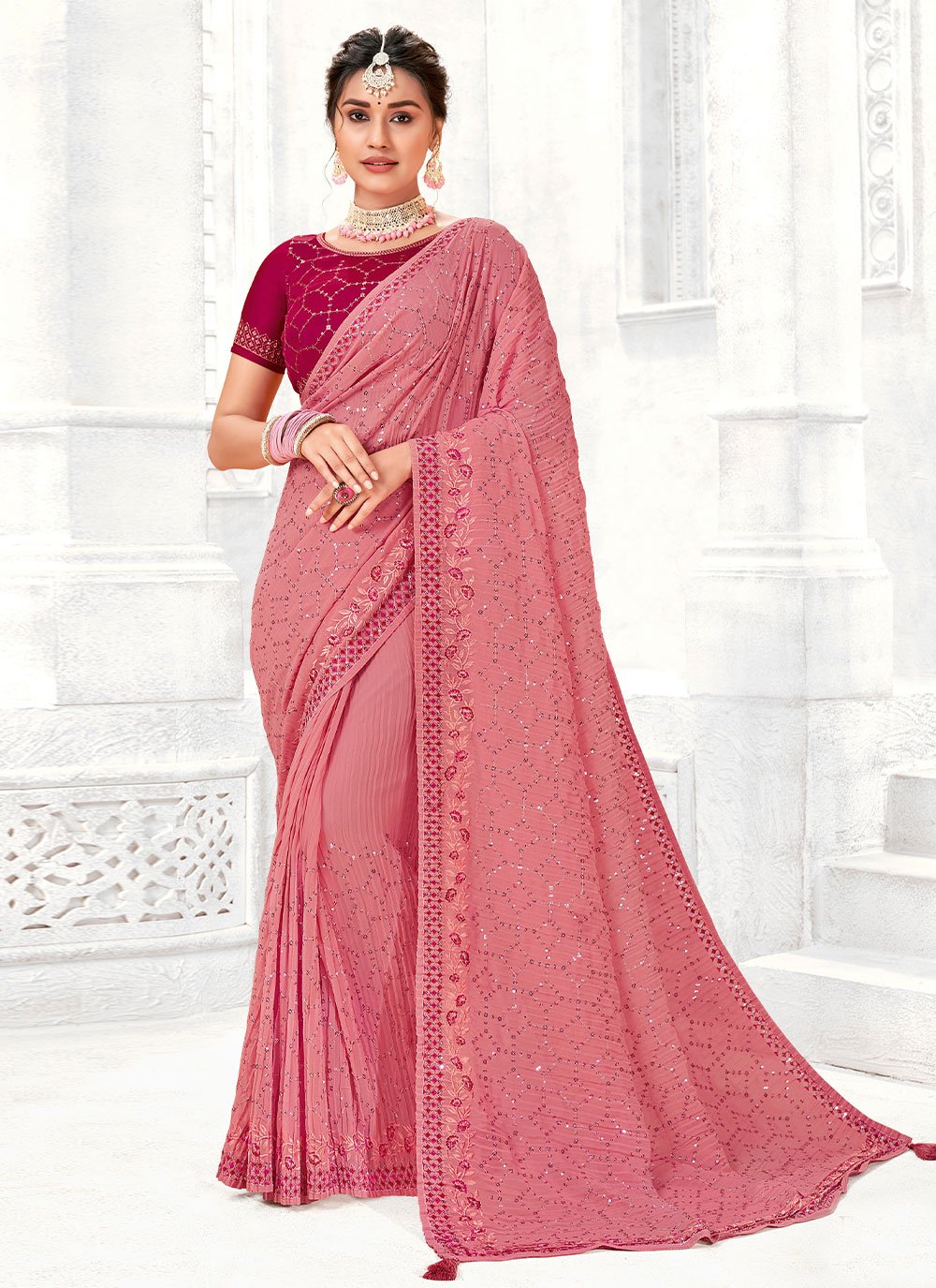 Trendy Saree Polyester Peach Digital Print Saree