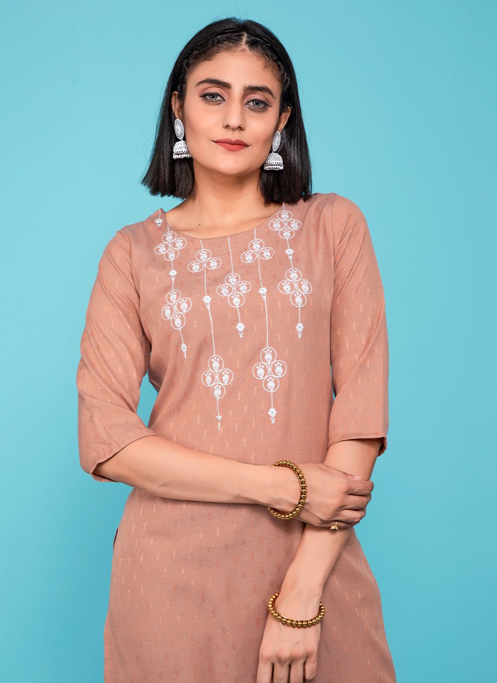 Casual Kurti Cotton Peach Print Kurtis