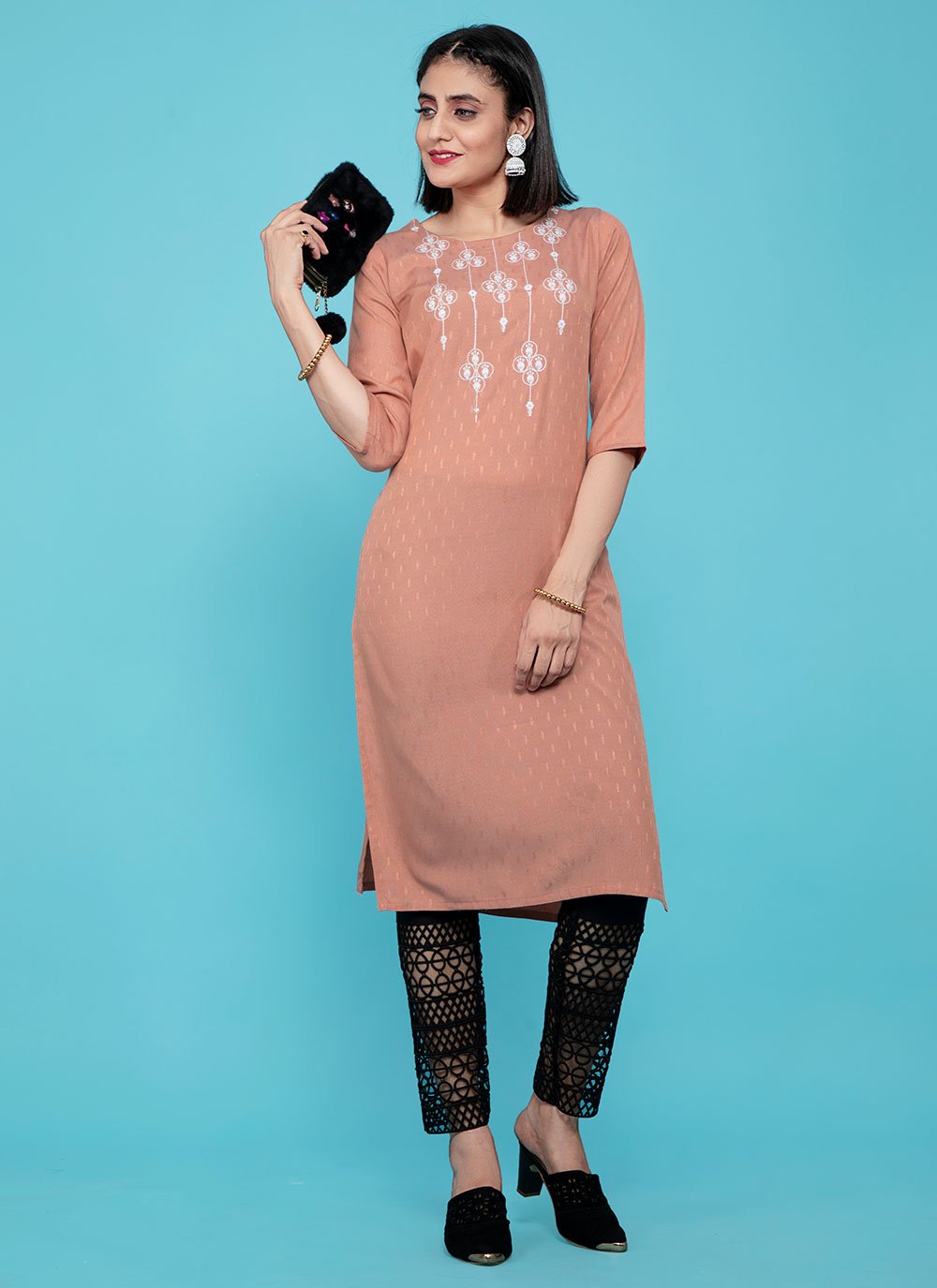 Casual Kurti Cotton Peach Print Kurtis