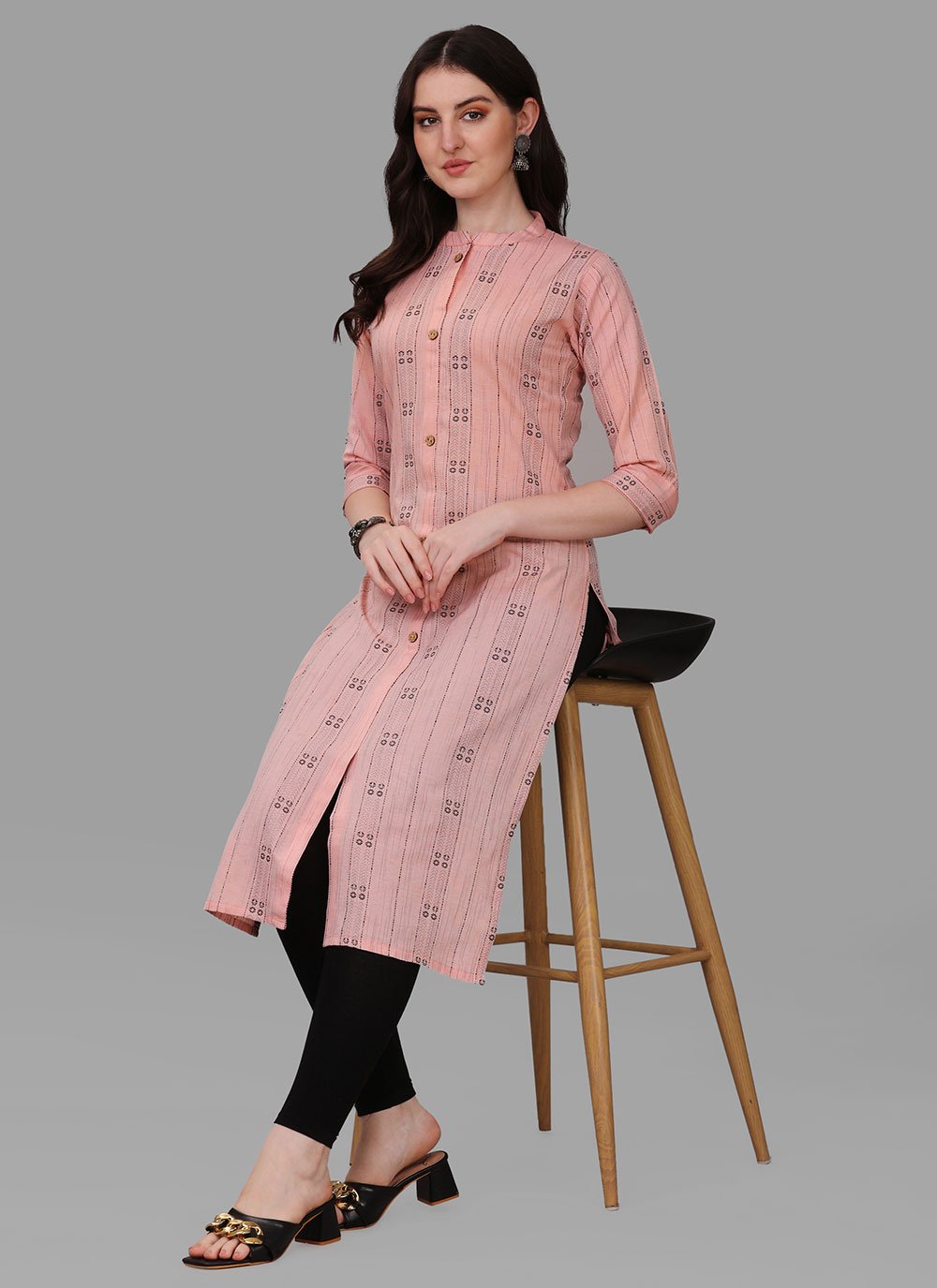 Casual Kurti Cotton Peach Weaving Kurtis