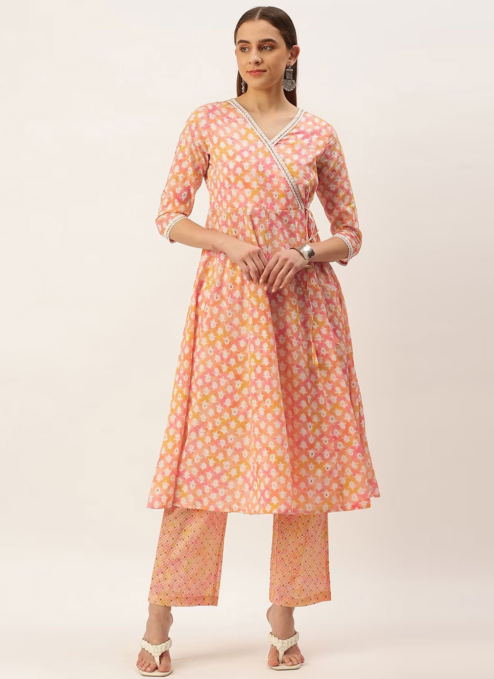 Casual Kurti Cotton Peach Print Kurtis