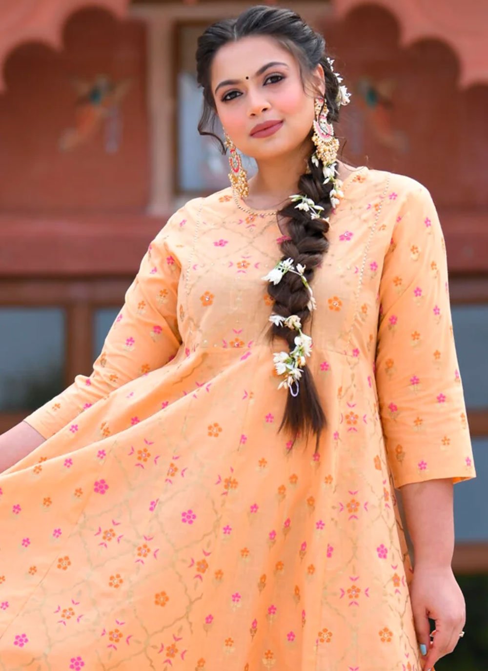 Gown Cotton Peach Print Gown