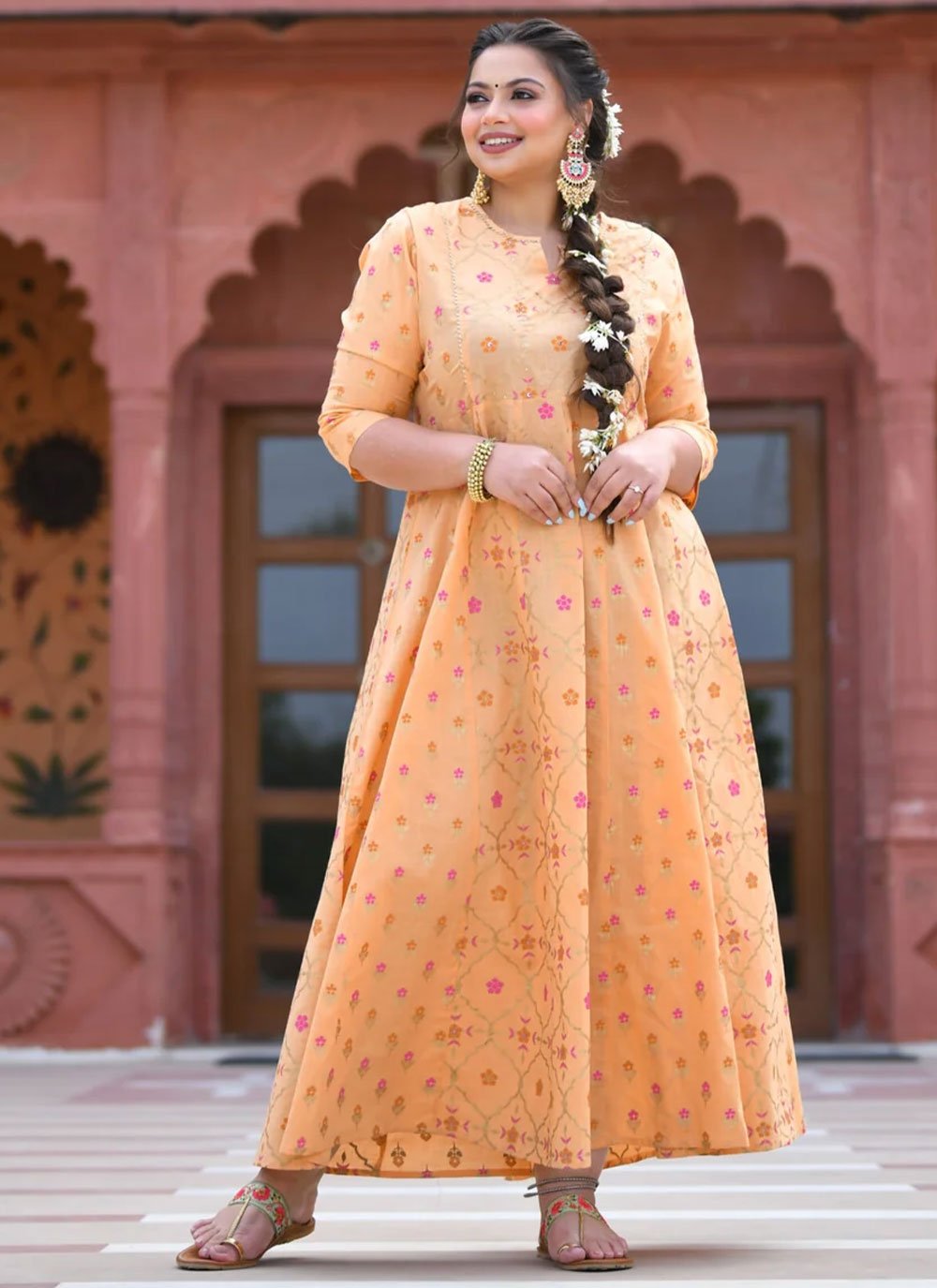 Gown Cotton Peach Print Gown