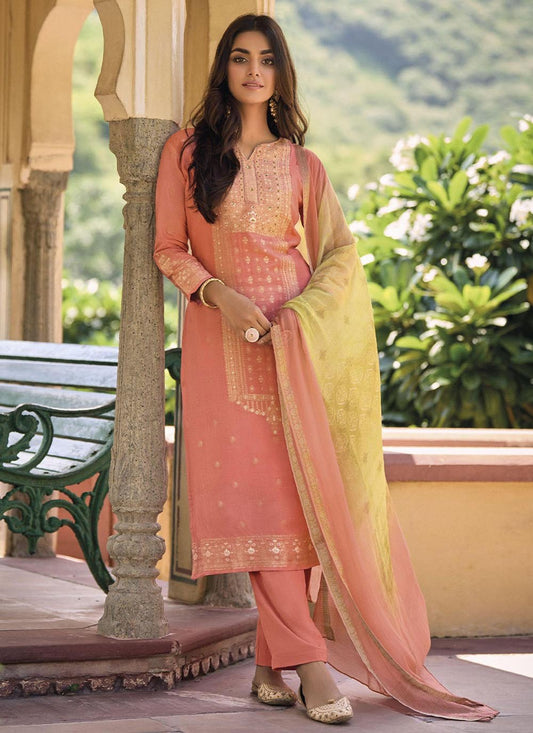 Pant Style Suit Silk Peach Digital Print Salwar Kameez