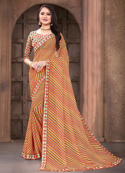 Casual Weight Less Peach Digital Print Saree