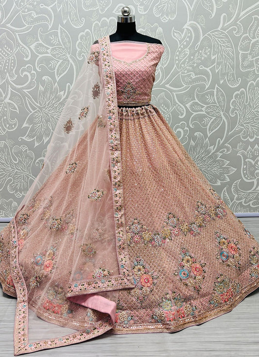 Lehenga Choli Net Peach Dori Work Lehenga Choli