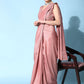 Classic Satin Silk Peach Embroidered Saree