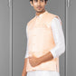 Nehru Jackets Linen Silk Peach Embroidered Mens