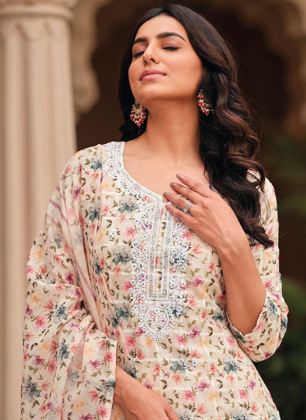 Salwar Suit Linen Peach Embroidered Salwar Kameez