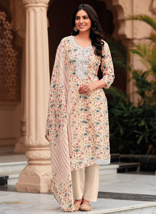 Salwar Suit Linen Peach Embroidered Salwar Kameez