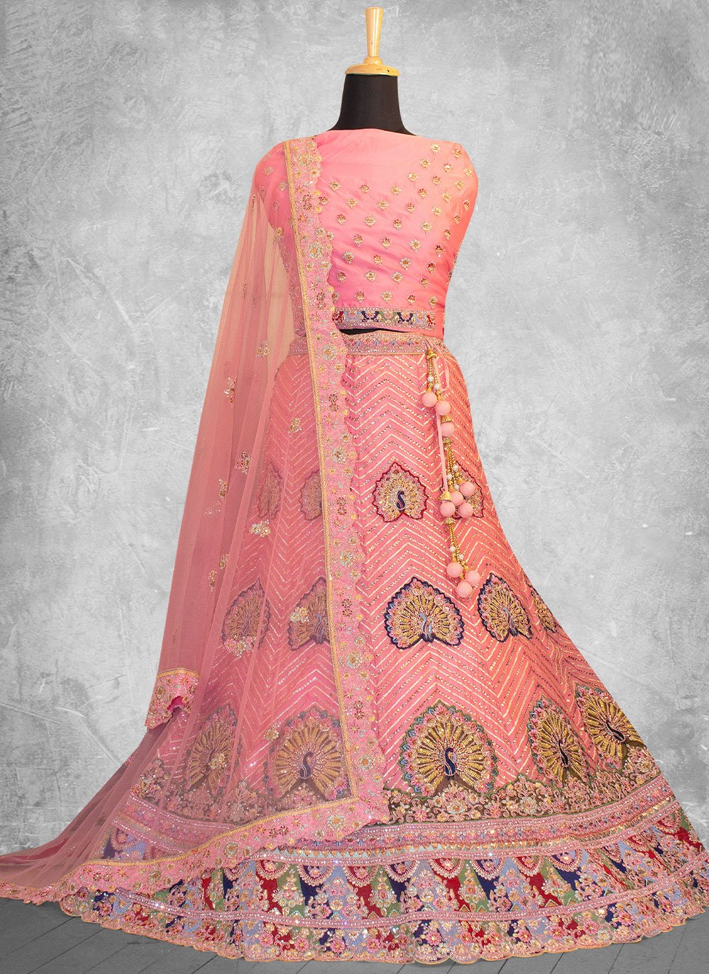 Lehenga Choli Georgette Peach Embroidered Lehenga Choli