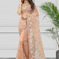 Classic Net Peach Embroidered Saree