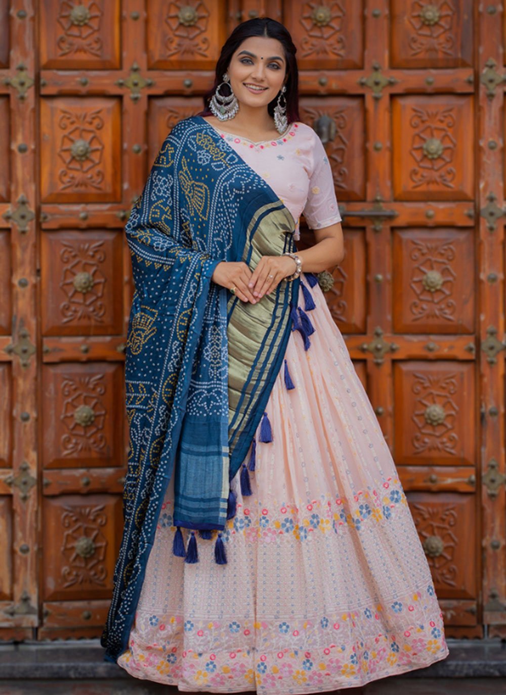 Lehenga Choli Georgette Peach Embroidered Lehenga Choli