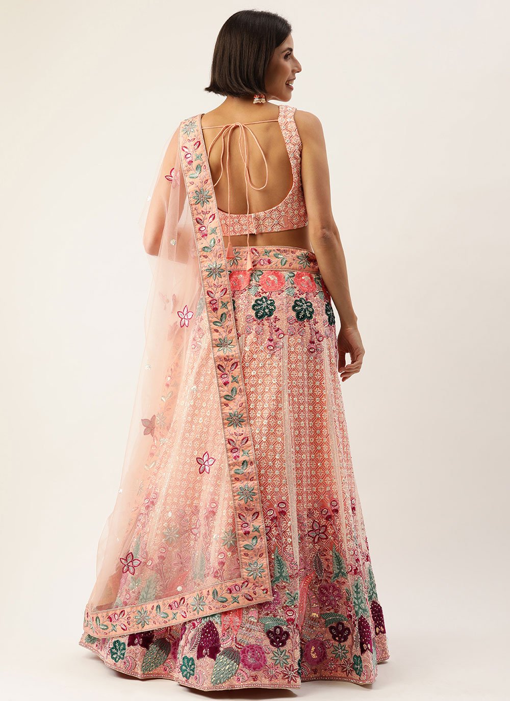 Lehenga Choli Net Peach Fancy Work Lehenga Choli