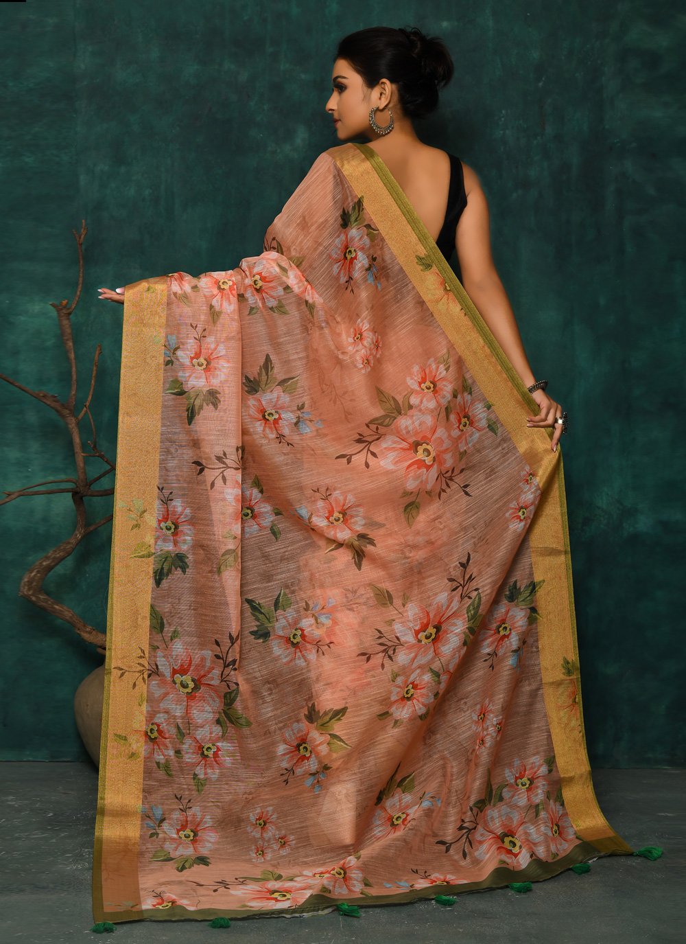 Designer Fancy Fabric Peach Digital Print Saree