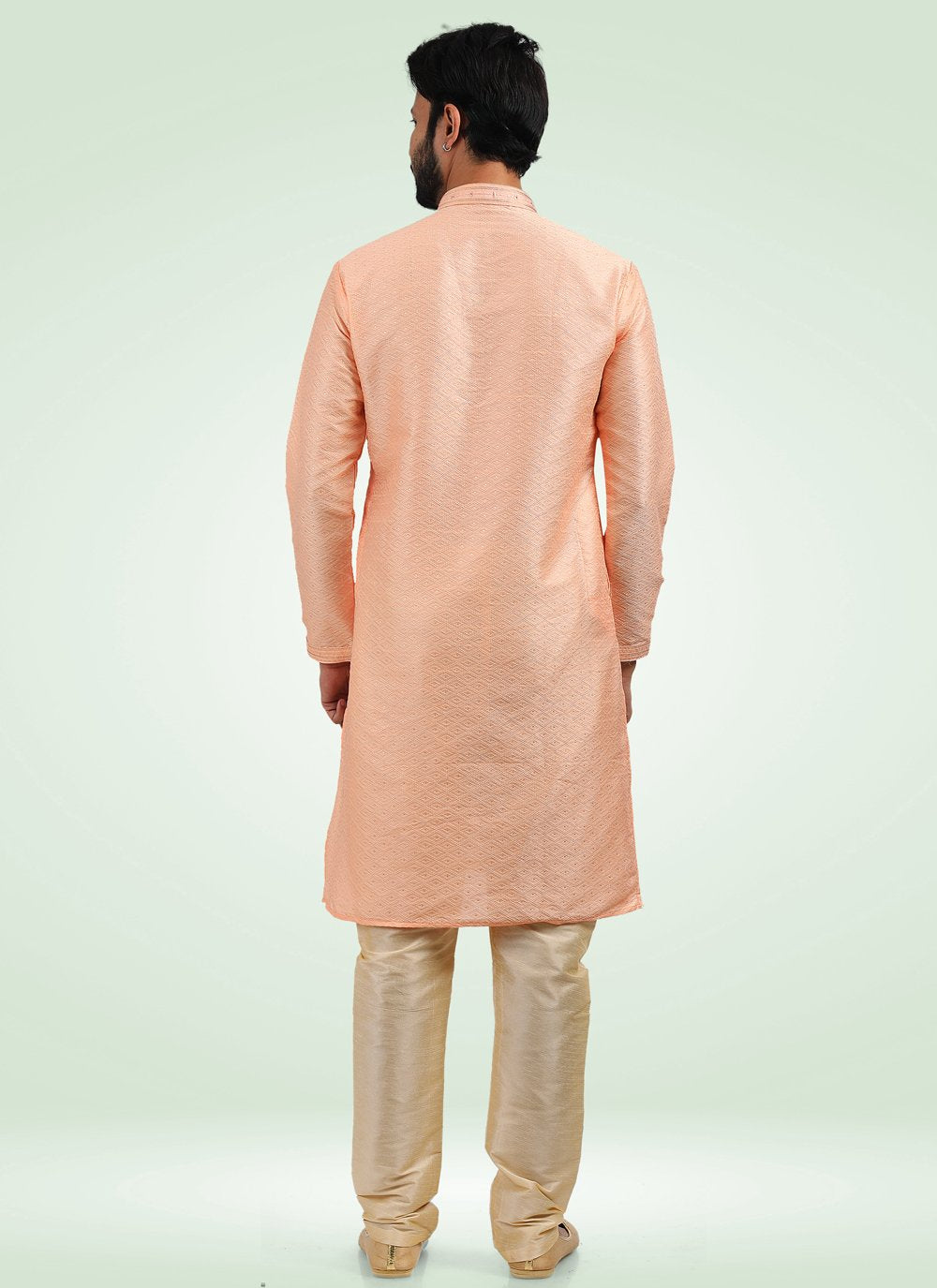 Kurta Pyjama Banarasi Jacquard Peach Fancy Work Mens