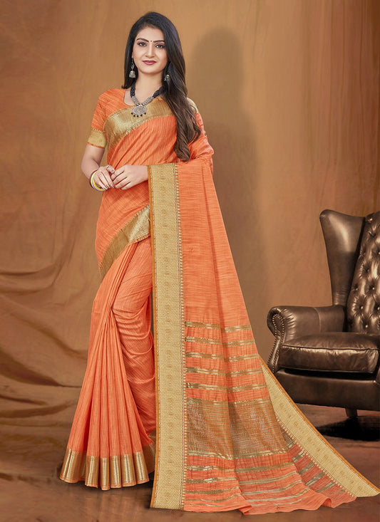 Classic Cotton Silk Peach Fancy Work Saree