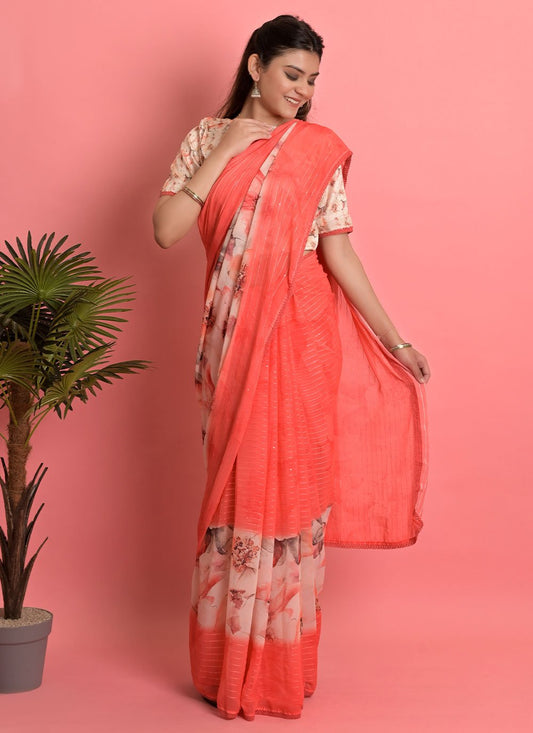 Classic Weight Less Peach Digital Print Saree