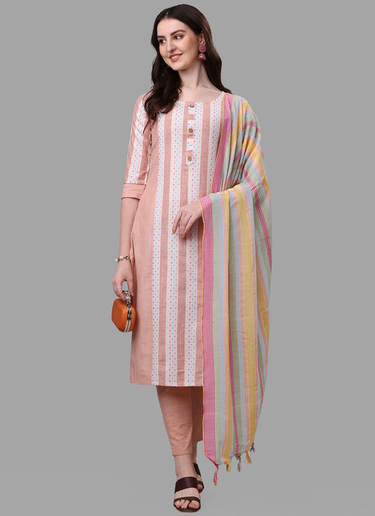 Straight Salwar Suit Cotton Peach Weaving Salwar Kameez