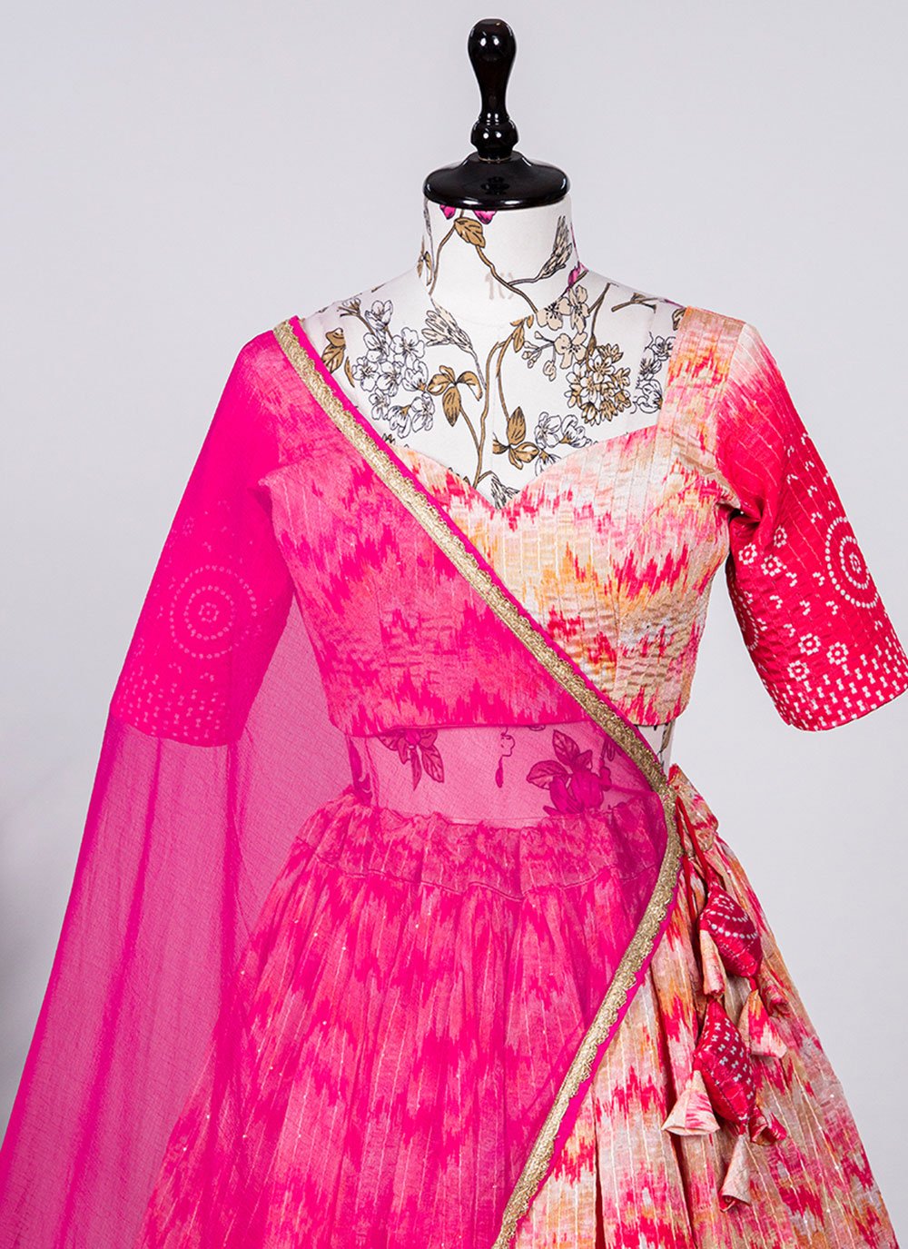 Lehenga Choli Chinon Peach Print Lehenga Choli