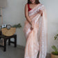 Trendy Saree Organza Peach Embroidered Saree