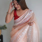 Trendy Saree Organza Peach Embroidered Saree