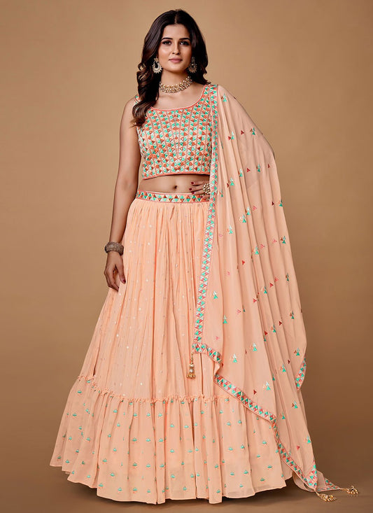 Lehenga Choli Georgette Peach Cut Dana Lehenga Choli