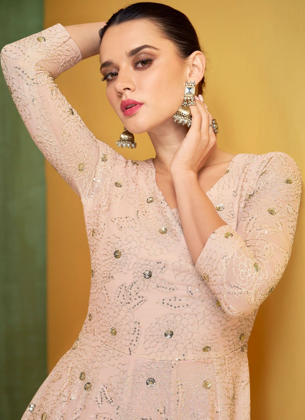 Salwar Suit Georgette Peach Embroidered Salwar Kameez