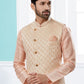 Kurta Payjama With Jacket Banarasi Silk Dupion Silk Peach Jacquard Work Mens