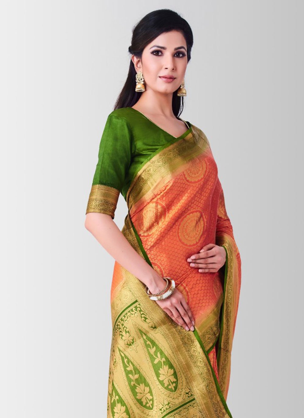 Trendy Saree Kanjivaram Silk Peach Zari Saree