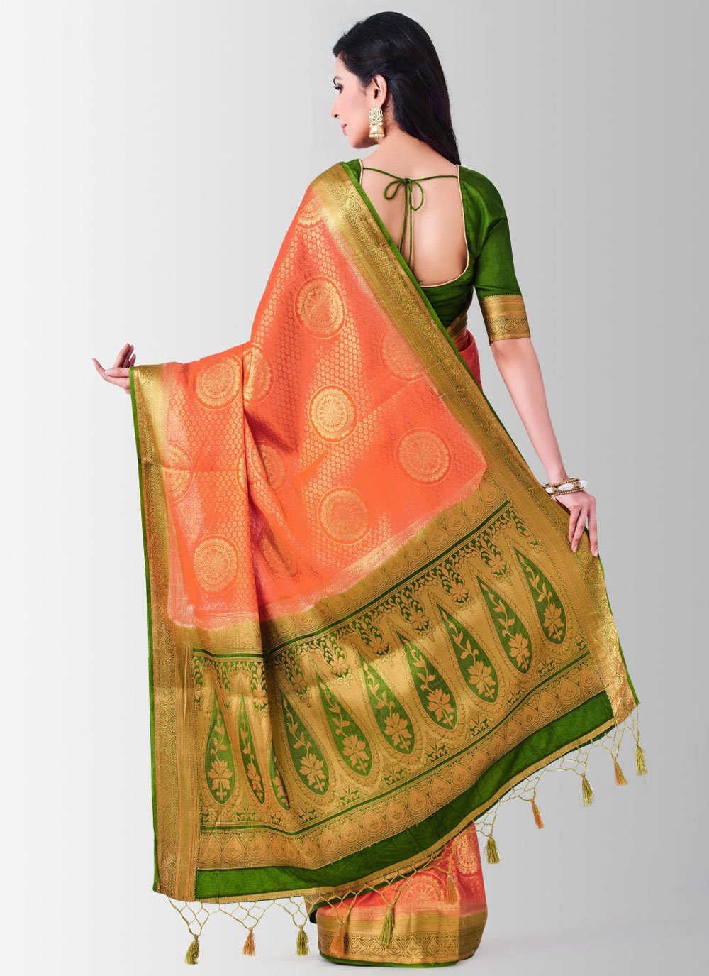 Trendy Saree Kanjivaram Silk Peach Zari Saree