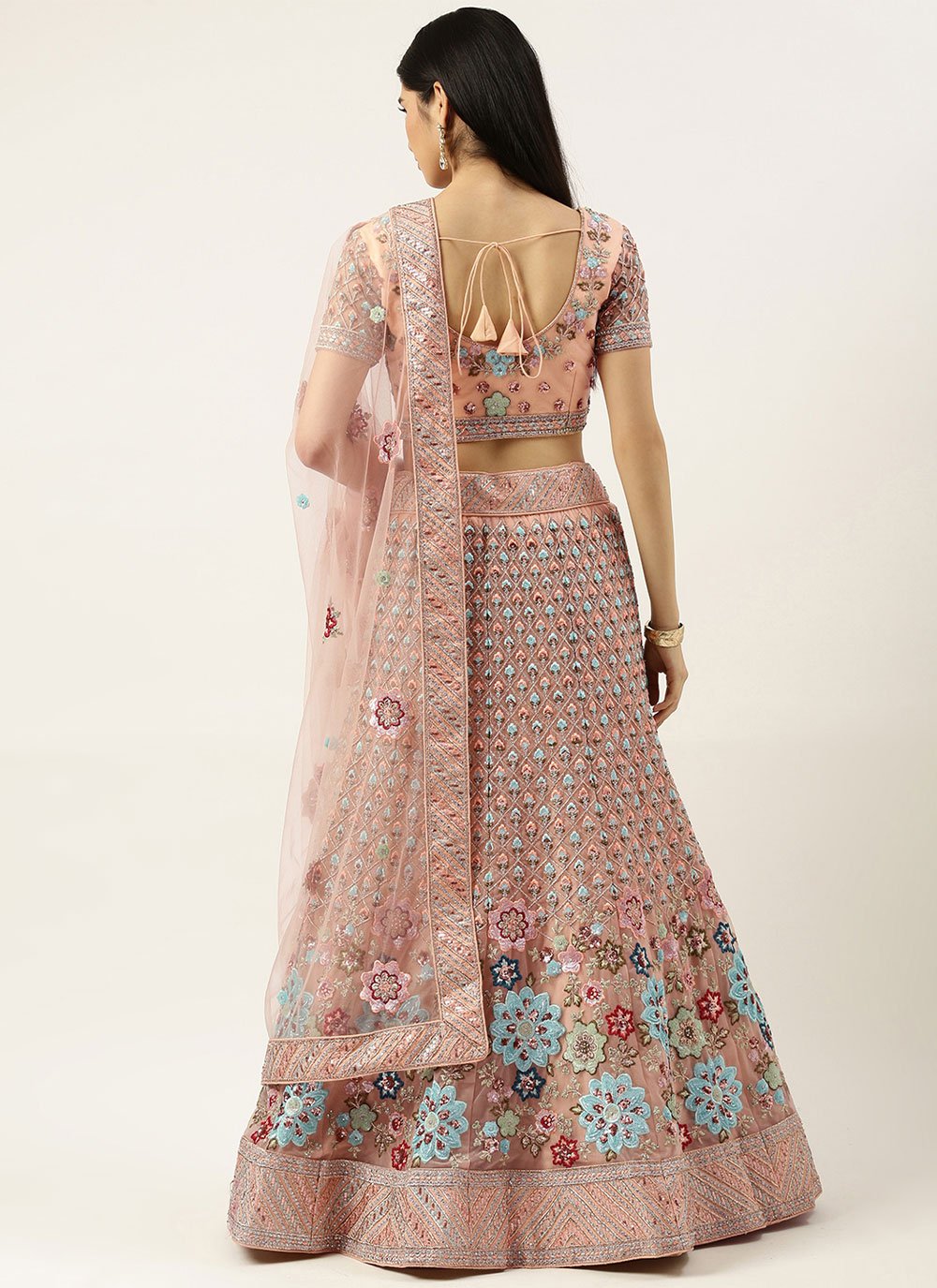 Lehenga Choli Net Peach Embroidered Lehenga Choli