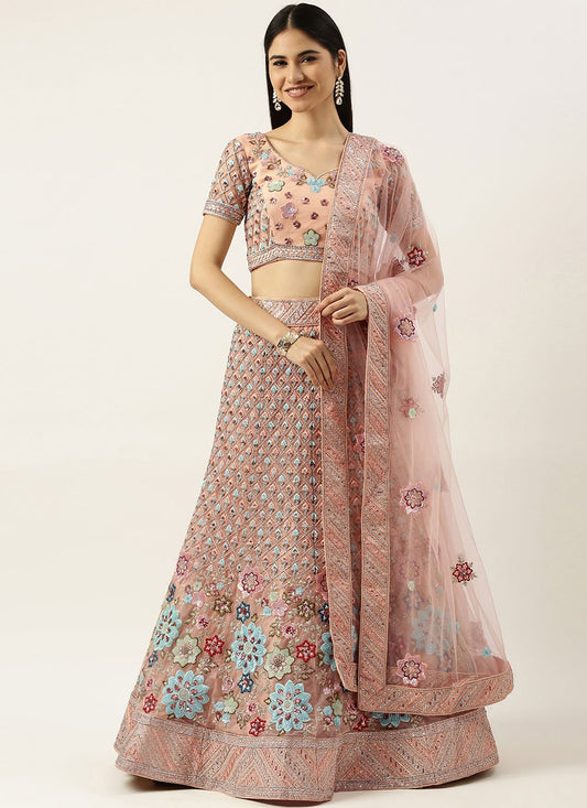 Lehenga Choli Net Peach Embroidered Lehenga Choli