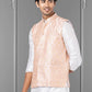 Nehru Jackets Jacquard Silk Peach Embroidered Mens