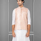 Nehru Jackets Jacquard Silk Peach Embroidered Mens