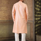 Kurta Pyjama Banarasi Silk Jacquard Peach Fancy Work Mens