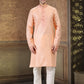 Kurta Pyjama Banarasi Silk Jacquard Peach Fancy Work Mens