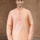 Kurta Pyjama Banarasi Silk Jacquard Peach Fancy Work Mens