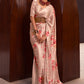 Printed Saree Satin Peach Floral Patch Saree