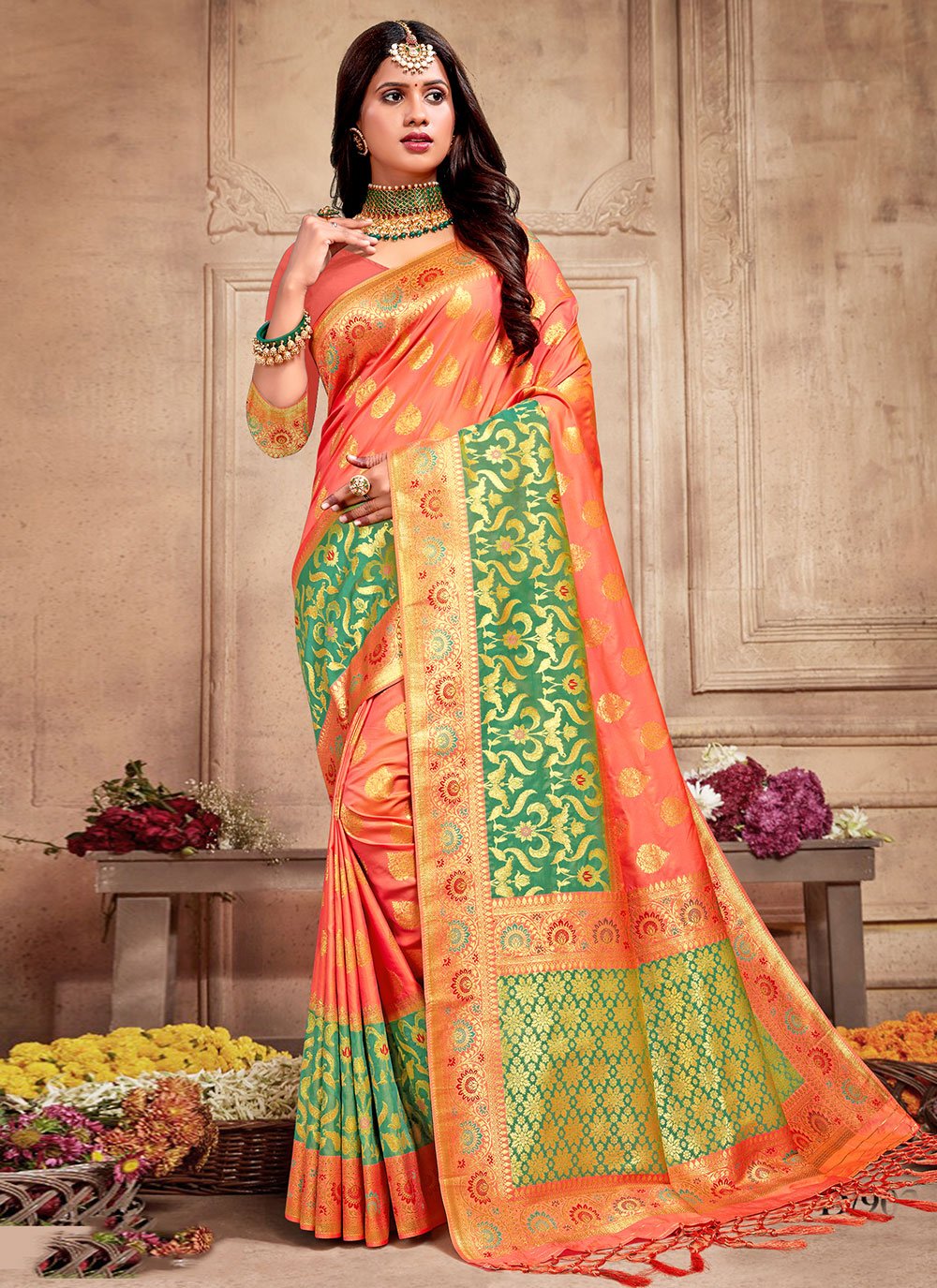 Trendy Saree Silk Viscose Peach Weaving Saree