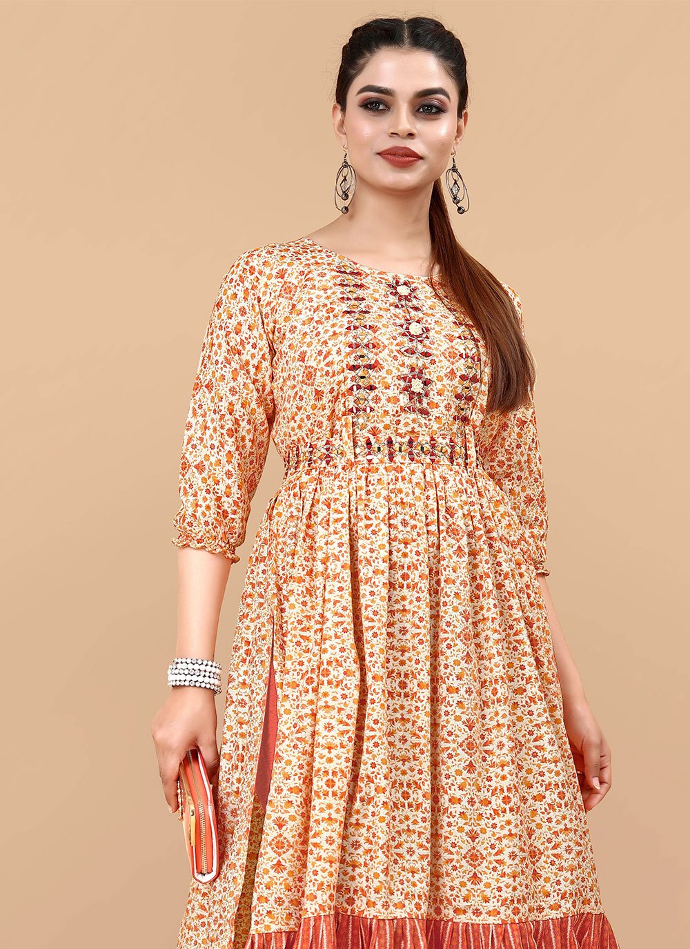 Casual Kurti Rayon Peach Digital Print Kurtis