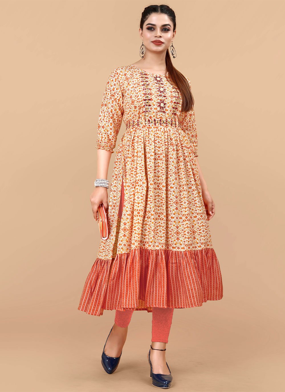 Casual Kurti Rayon Peach Digital Print Kurtis