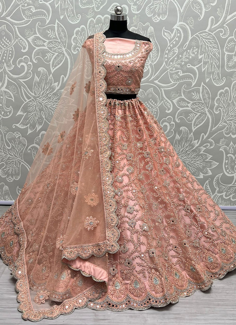 Lehenga Choli Net Peach Diamond Lehenga Choli