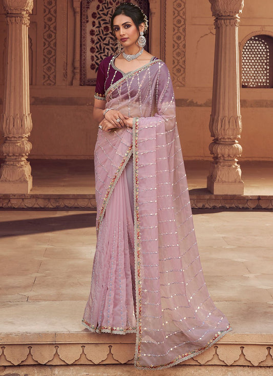 Classic Organza Peach Crystals Saree