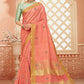 Classic Cotton Peach Khatli Work Saree