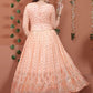 Gown Faux Georgette Peach Sequins Gown